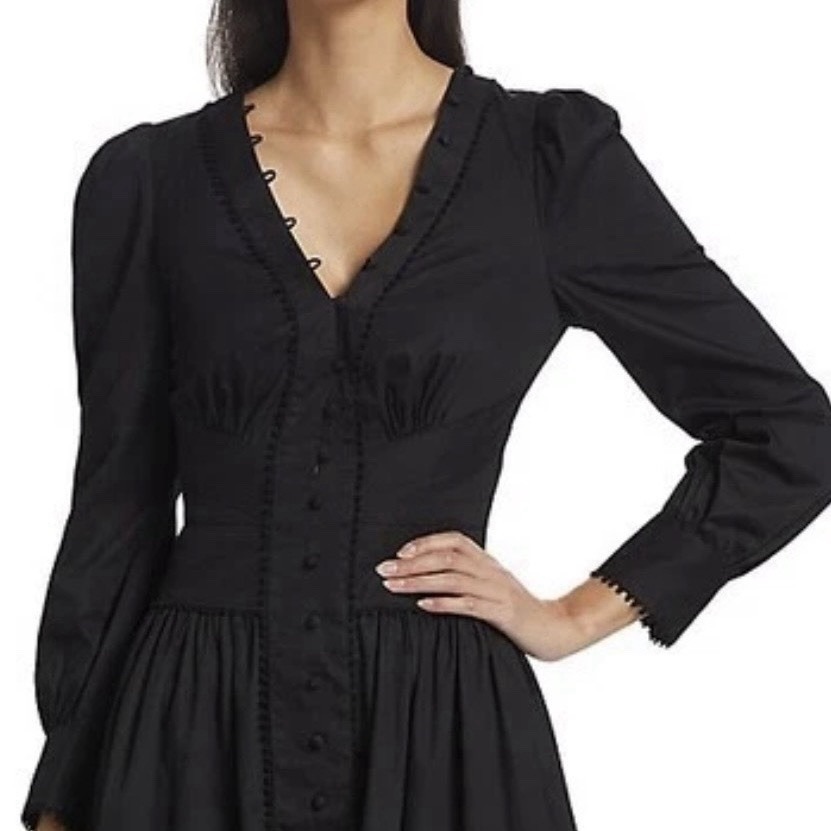 Marchesa Rosa Tansy Poplin Midi Dress 6 Black Button Front Romantic Cottagecore